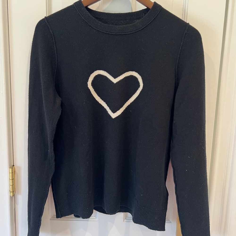 Zadig & Voltaire Miss Heart Cashmere Sweater Black White Size M - Picture 2 of 5
